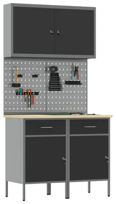 Productafbeelding van vidaXL Werkbank met laden, 5 stuks, zwart, voor ingenieurs, van hout en staal