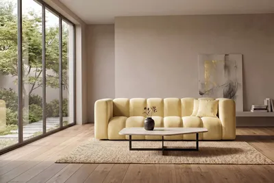 Zdjęcie produktu dla Sofa modułowa 3-osobowa, tkanina welwet Riviera, Maślany, GRAND, Obraz wygenerowany przez AI