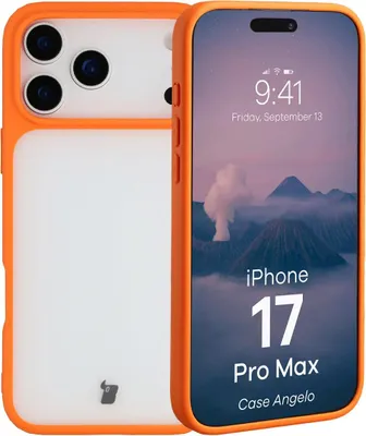 Produktbild von Handyhülle für iPhone 17 Pro Max, Bizon Case Angelo, Semitransparent mit orangefarbenem Rahmen
