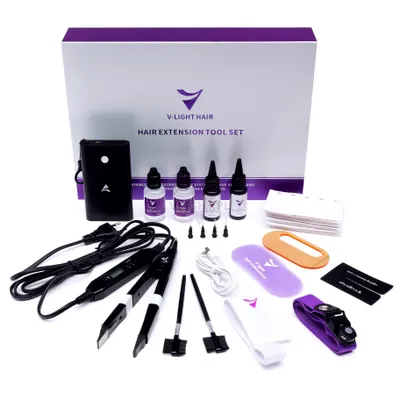 Produktbild von V-LIGHT HAIR EXTENSIONS Komplettes Haarverlängerungsset HAARVERLÄNGERUNGEN UNSICHTBARE UV-HAARVERLÄNGERUNGEN BATTERIE-KIT
