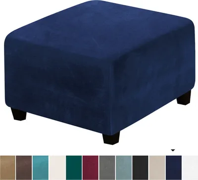 Obrázek produktu pro (Modrá) Čtvercová stolička kryt Stretch Osmanská krytina Plyš, Stretch Stool Cover Anti-Slip Footstool Jacquard Slipcovers s elastickým dnem