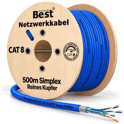Produktbild von B.E.S.T. 500 m CAT 8.1 Netzwerkkabel S/FTP 40 Gbit/s 2000 MHz AWG 23/1 Kupfer LSZH Blau