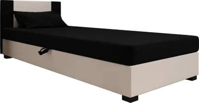 Produktbild von AURA SOFA Boxspringbett AXEL  80x195 Komplett-Set mit Bonell Matratze, Polsterbett mit Bettkästen - Hellbeige/Schwarz, SAWANA 01/14