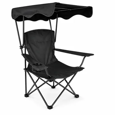 Produktbild von BigDean Campingstuhl mit Sonnendach schwarz, faltbar, Getränkehalter, Tragetasche, Klappstuhl mit Dach, Angler- & Campingstuhl