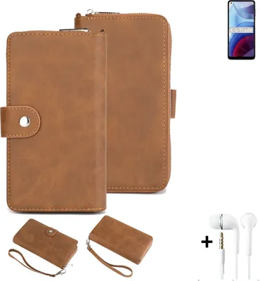 Produktbild von K-S-Trade Handy Schutz Hülle kompatibel mit Motorola Moto G Power (2021) + Kopfhörer Portemonnee Tasche Wallet-Case Bookstyle-Etui braun (1x)