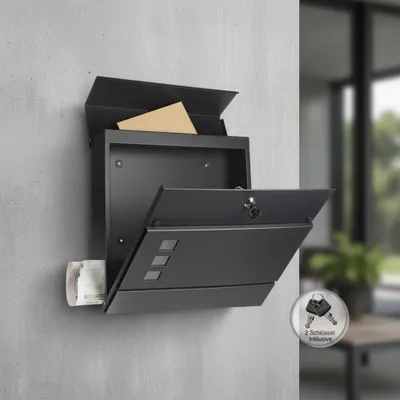 Produktbild von Briefkasten Edelstahl Wandbriefkasten Zeitungsfach Design Mailbox Kasten schwarz