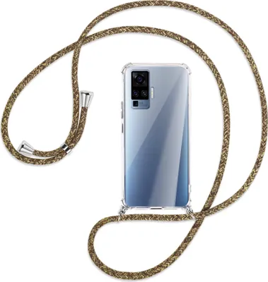 Produktbild von Handykette Backcover-Schutzhülle mit Band (Metall silberfarben) für vivo X50 Pro, X51 5G - braun+beige