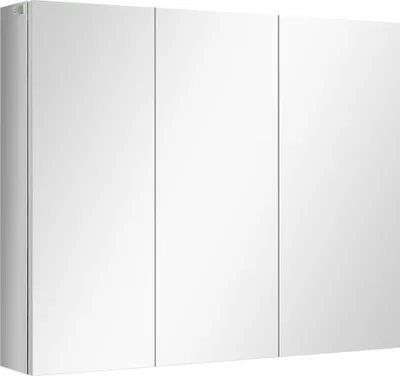 Productafbeelding van Moonbite spiegelkast voor wandmontage, hangkast voor de badkamer met 3 spiegeldeuren, 5 legplanken, soft-close scharnieren, roestvrij staal, zilver