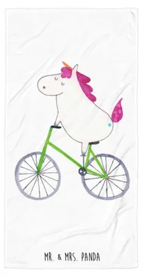 Produktbild von Mr. & Mrs. Panda Strandtuch Einhorn Radfahrer - Weiß - Geschenk, Unicorn, Einhörner, Großes Badehandtuch, Bike, Handtuch, Liebeskummer, Duschtuch, Duschhandtuch