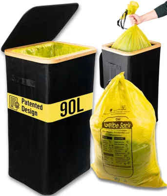 Produktbild von 90L Mülleimer mit Deckel und zusätzlichem Innenbeutel, Stabiler Müllsackständer, Schwarz - DECO HAUS