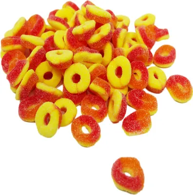 Produktbild von Fruchtgummi Pfirsich Ringe orange gelbe süß sauer gezuckert 2000g