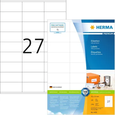 Produktbild von Etiketten Premium A4, weiß 70x32 mm Papier matt 2700 St.