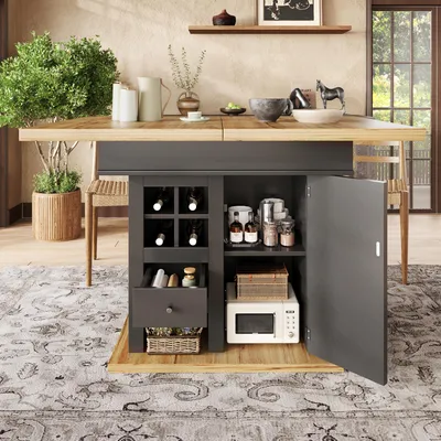 Produktbild von STILVORA Esstisch Teleskoptisch Küchentisch  mit Weinregal und Schubladen  (110-140×80cm) Anrichte für 4-6 Personen，Ausziehbarer Esstisch