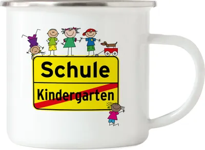 Produktbild von Kindergarten Vorbei Schule Emaille Tasse Einschulung Lustiges Motiv Straßenschild 1. Klasse