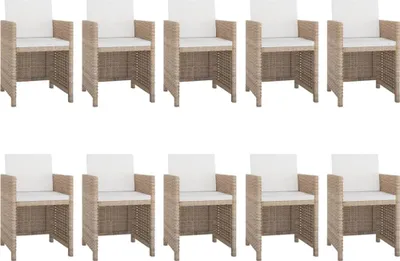 Produktbild von vidaXL 11-tlg. Garten-Essgruppe mit Auflagen Poly Rattan Beige