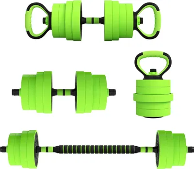 Image de Ensemble d'haltères - réglable 4 en 1 30 kg - kettlebell, haltères longs, haltères courts, poignées de pompes - musculation - Home Gym - vert