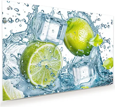 Produktbild von Glasbild 45x30cm in XXL für Wohnzimmer, Schlafzimmer Motiv Limetten Splashing