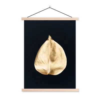 Produktbild von MuchoWow® Textilposter Blätter - Schwarz und Gold - Schwarz - Gold - Luxus 40x53 cm mit holzfarbenen Rahmen - Schlafzimmer