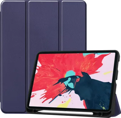 Produktbild von Mobigear Dreifach-Faltetui für iPad Pro 11 Zoll (2018), aus TPU und Kunstleder, Klapphülle mit Stifthalter - Dunkelblau