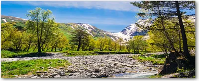 Produktbild von Tulup® Leinwandbild - 125x50 cm - Wandkunst - Drucke auf Leinwand - Leinwanddruck  - Landschaften - Grün - Berge Fluss