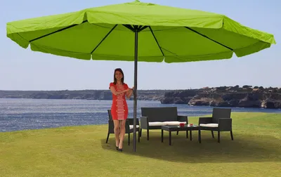 Zdjęcie produktu dla Parasol Meran Pro, parasol gastronomiczny z falbaną Ø 5m poliester/aluminium 28kg ~ zielony bez stojaka