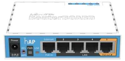 Image de MikroTik hAP, 650MHz CPU, 64MB RAM, 5x LAN, integr. 2.4GHz Wi-Fi, WPS, vč. L4
