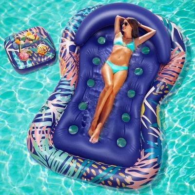 Produktbild von Unyqoos® Aufblasbares Pool‑Luftbett im Meerjungfrauen‑Flossen-Design, 185×127 cm, robustes PVC, abnehmbares Kopfkissen & integrierter Getränkehalter, 15 Kühlöffnungen