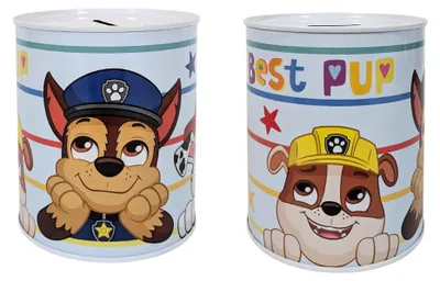 Sparbüchse aus Metall, Paw Patrol, weiß, 12 cm, Münzaufbewahrung