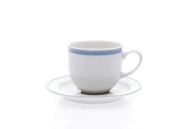 Image de Tasse et soucoupe, porcelaine, 115 ml, dentelle blanche, bord bleu, Thun 1794
