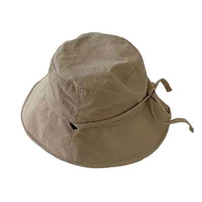 Produktbild von Fischerhut für Damen, zum Schnüren, winddicht, mit festem Riemen, breite Krempe, einfarbig, Sonnenschutz, UV-Schutz, flache Oberseite, weich, atmungsaktiv, faltbarer Beckenhut, Sommermütze für Damen, Khaki