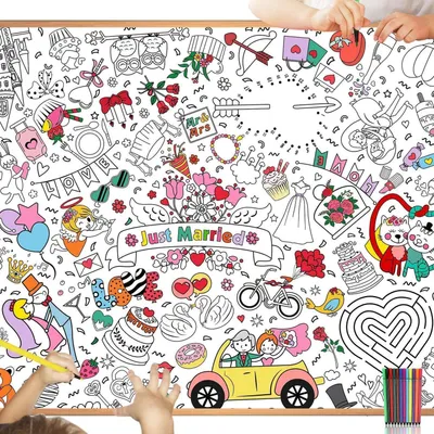 Produktbild von Hochzeit Malbuch Tischdecke für Kinder mit 12 Buntstiften 1188 x 840 mm