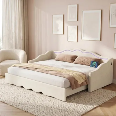 Produktbild von Polsterbett,Daybett,Tagesbett, Sofabett, Schlafsofa,ausziehbar auf 180 cm, mit LED und USB-Anschluss 90x200cm