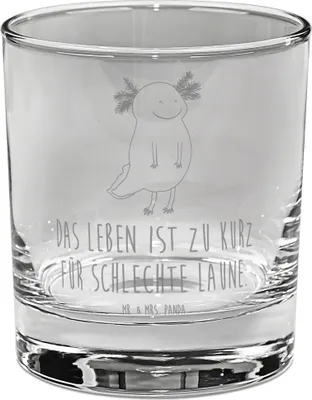 Produktbild von Mr. & Mrs. Panda Glas Axolotl Glücklich - Transparent - Geschenk, Tumbler, Lebensfroh, Motivation, Schwanzlurch, für Gin, Cocktailglas, gut Gelaunt, gravur