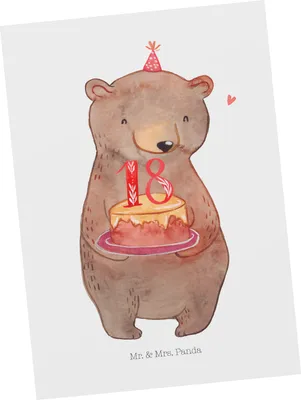 Produktbild von Mr. & Mrs. Panda bildkarte Bär Torte 18. Geburtstag - Weiß - Geschenk, Grußkarte, Ansichtskarte, Postkarten, Kunstkarten, Party, Postkarte, Kuchen, Ansichtskarten, Feiern