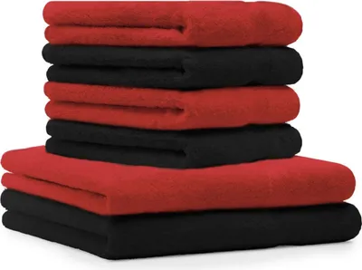 Produktbild von Betz 6-tlg. Handtuch-Set PREMIUM - 2 Liegetücher 4 Handtücher 100% Baumwolle  Farbe: rot und schwarz