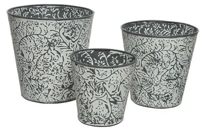 Produktbild von Topf Blumentopf Pflanztopf Übertopf Zinktopf rund hellgrau 3 er Set
