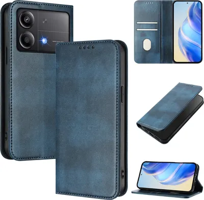 Produktbild von Handyhülle für Xiaomi Poco X6 Neo, Vintage Leder RFID Schutz Kartenfach Standfunktion Magnetische Klapphülle Blau