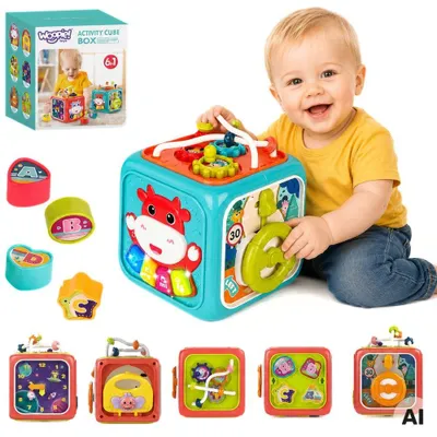 Productafbeelding van Woopie Baby Interactieve Sensorische Kubus Educatieve Montessori Sorter 6-in-1