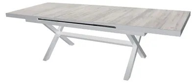 Immagine prodotto di Tavolo estensibile 200/260 cm da esterno giardino con struttura in alluminio e piano in gres effetto legno Lagon -  White