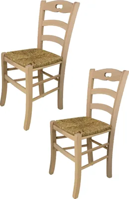 Immagine prodotto di t m c s Tommychairs - Set di 2 sedie SAVOIE per cucina e sala da pranzo, struttura robusta in legno di faggio lucidato, non trattato e naturale al 100%, seduta in vera paglia