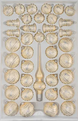 Produktbild von 39 tlg. Glas-Weihnachtskugeln Set in Ice Champagner Silber Komet