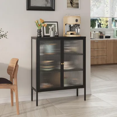 Obrázek produktu pro Vitrínová skříňka 'Vinterhavn' ocelová dvoudveřová 100 x 80 x 30 cm černá