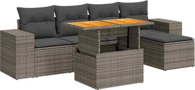Produktbild von vidaXL 6-tlg. Garten-Sofagarnitur mit Kissen Grau Poly Rattan