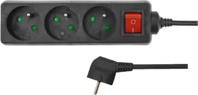Immagine prodotto di Awtools cavo di prolunga nero per la casa 4 prese 5,0 m con messa a terra, interruttore automatico