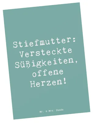 Produktbild von Mr. & Mrs. Panda Postkarte Spruch Stiefmutter Herzen - Meeresbrise - Geschenk, Herz, Humor, Bonusmutter, Stiefkind, Lächeln, Fotokarte, Familie, einzigartige Designs