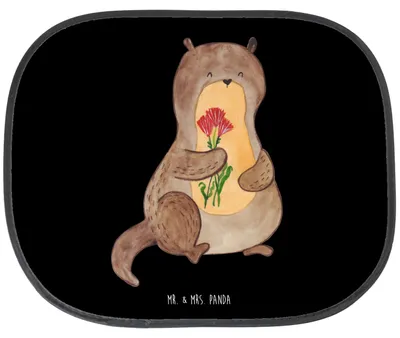 Produktbild von Mr. & Mrs. Panda Sonnenschutz Auto Otter Blumenstrauß - Schwarz - Geschenk, Autoscheiben, Niedlich, Sonnenblende, Seeotter See, Süß, hitzeschutz