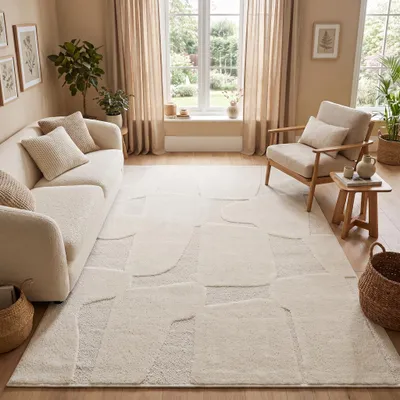 Produktbild von Tapiso Kurzflorteppich RELIEVO 3D abstrakt creme Wohnzimmer 80 x 150 cm
