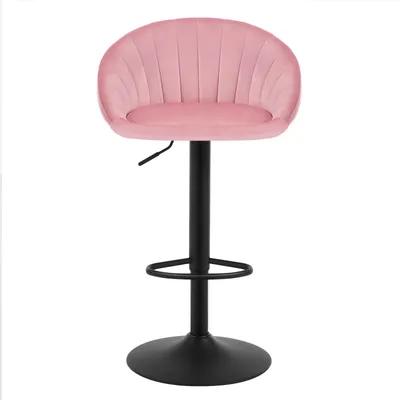Immagine prodotto di Sgabello da bar - Sedia da cucina regolabile in altezza - Girevole - Con schienale - Con braccioli - Struttura in metallo - Rivestimento in velluto rosa