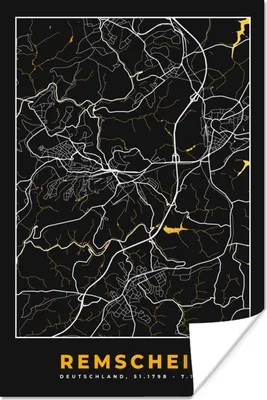 Produktbild von MuchoWow® Poster Remscheid - Stadtplan - Gold - Karte - Deutschland 40x60 cm - Plakate für die Wand - Poster Babyzimmer