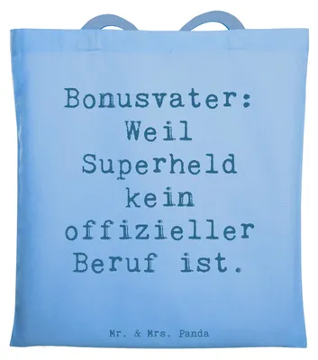 Produktbild von Mr. & Mrs. Panda Tote Bag Spruch Bonusvater Superheld - Sky Blue - Geschenk, Laptoptasche, Familie, Verwandte, Jutetasche, Elternteil, Vertrauter, Schultasche, Tasche
